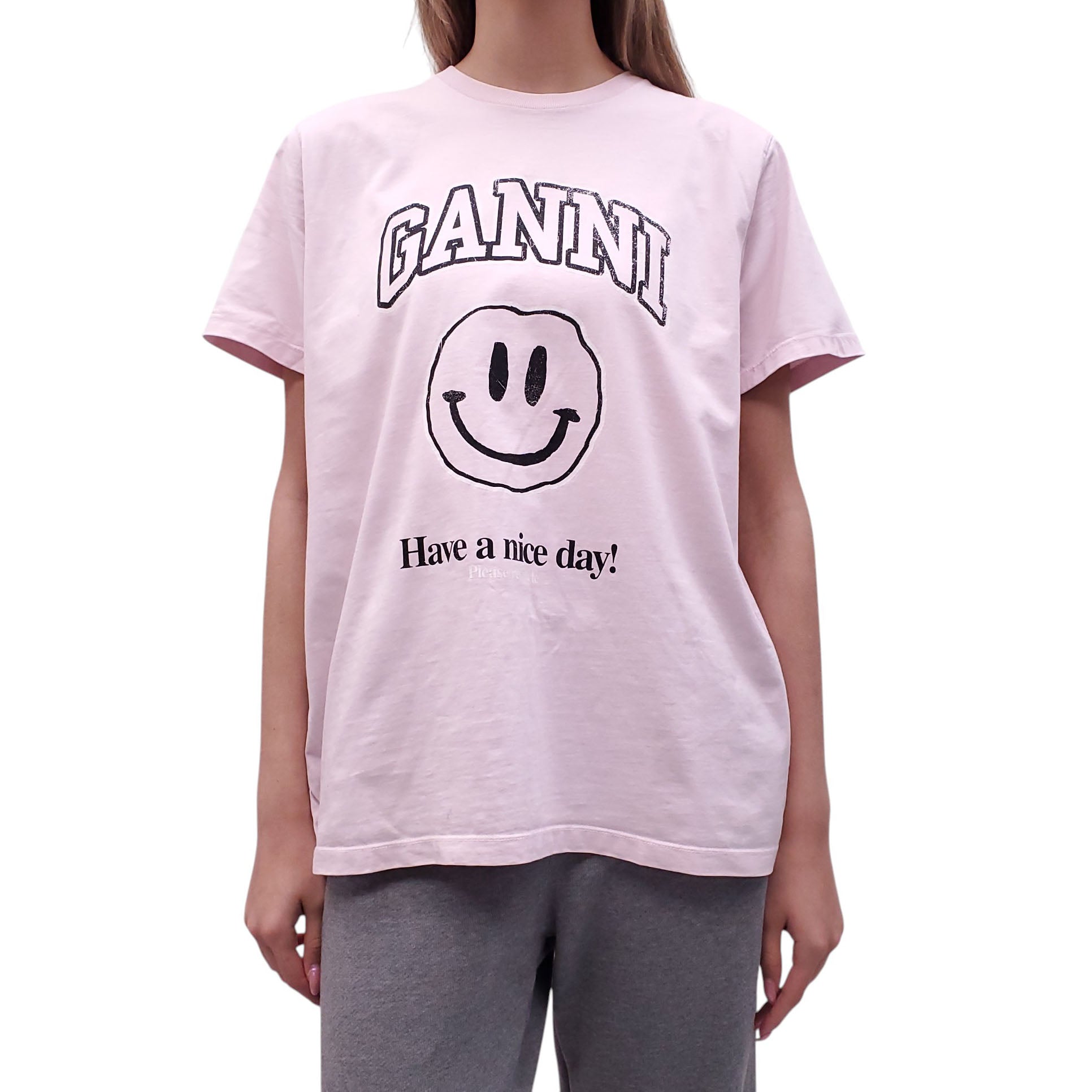 GANNI PINK GRAPHIC T-SHIRT - SIZE M