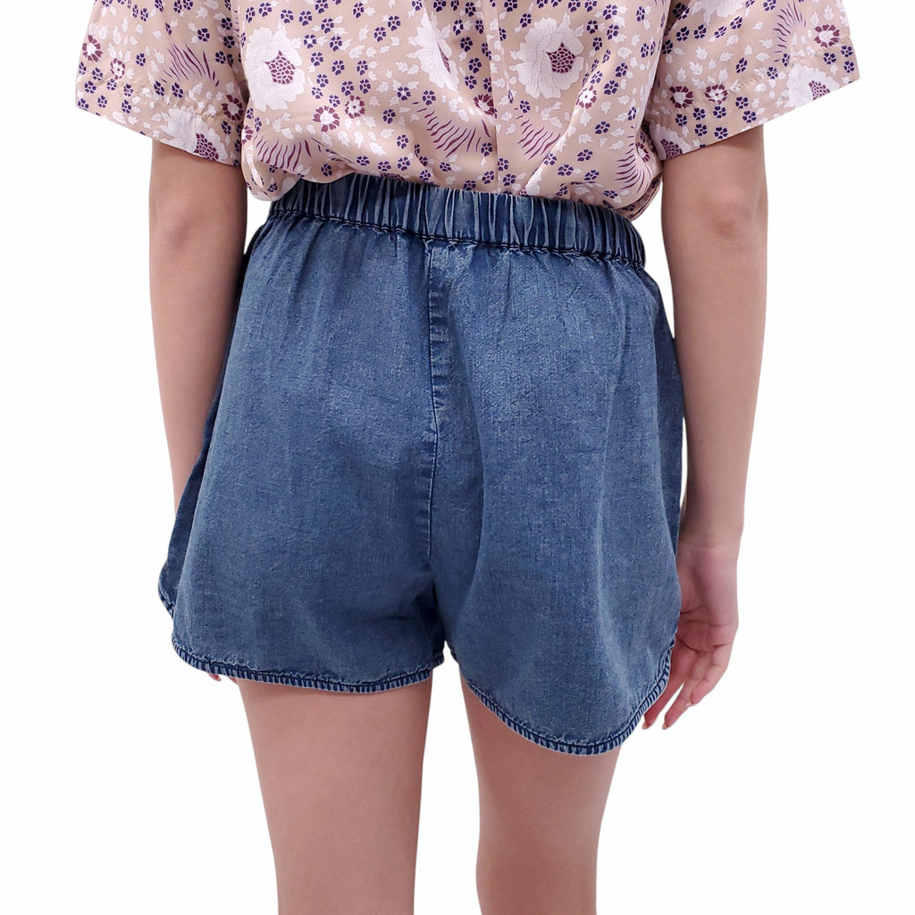 NILI LOTAN DARK BLUE DENIM COTTON DRAWSTRING SHORTS - SIZE M