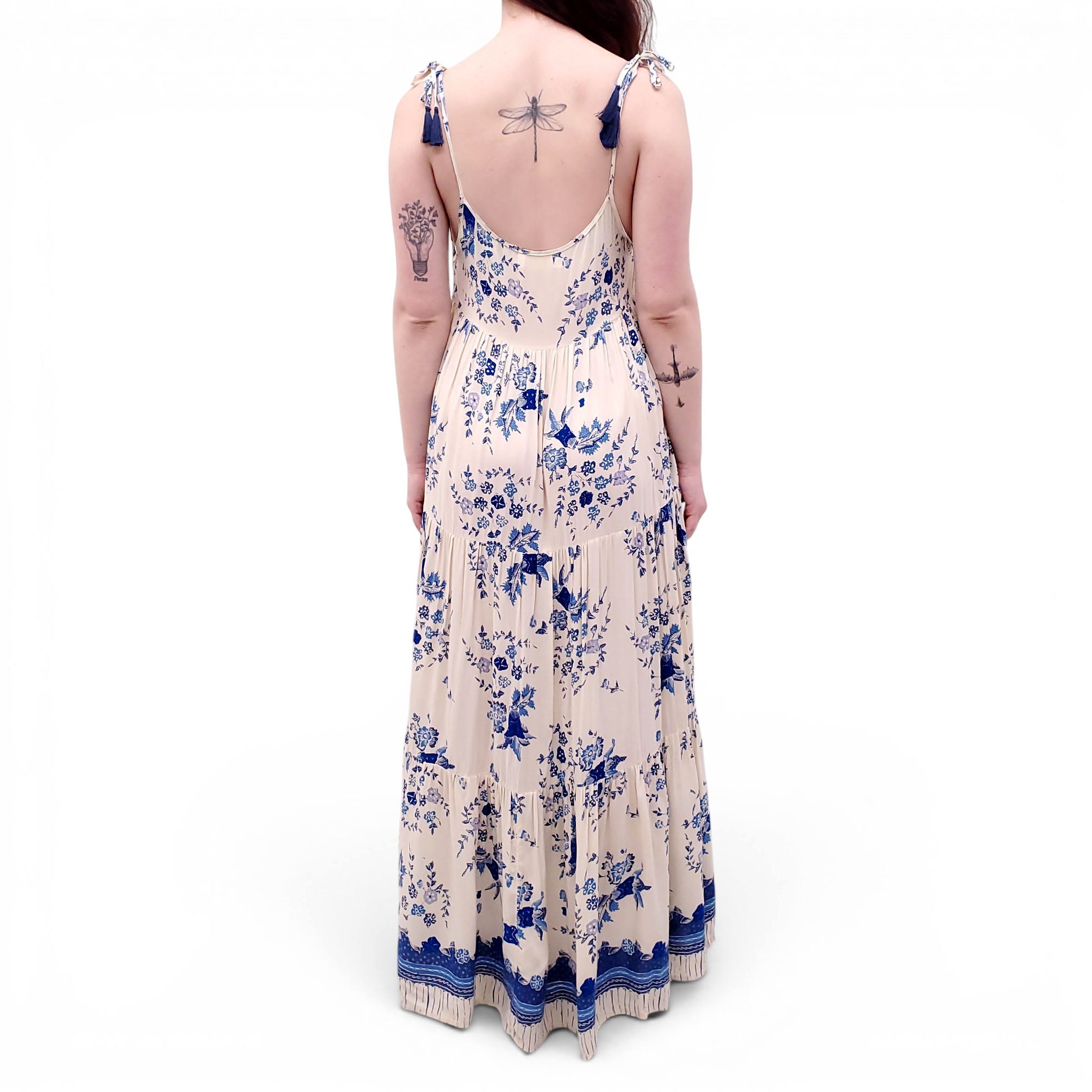 NATALIE MARTIN CREAM AND BLUE FLORAL MAXI DRESS - SIZE S