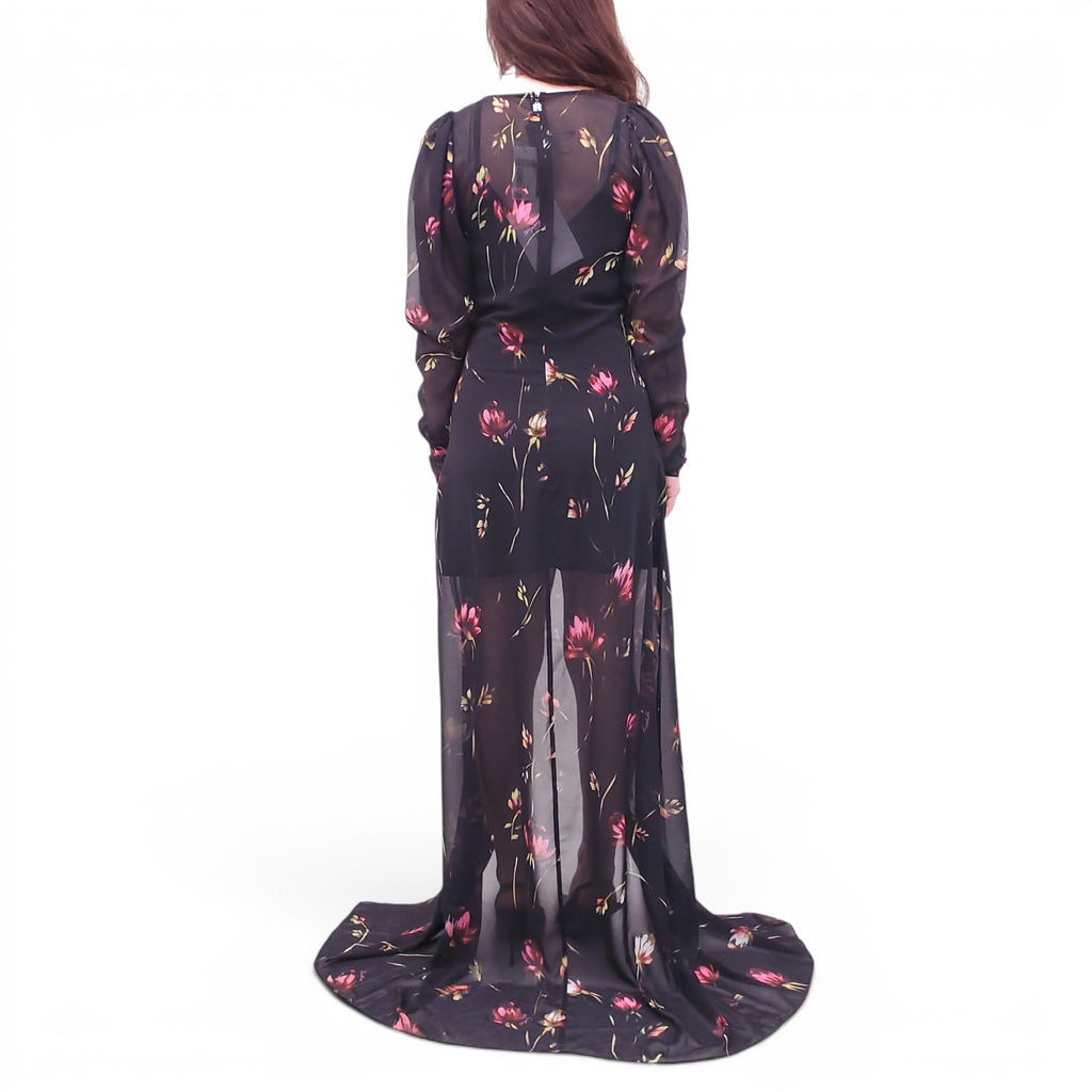 ROTATE BLACK FLORAL PRINT MAXI DRESS - SIZE 36