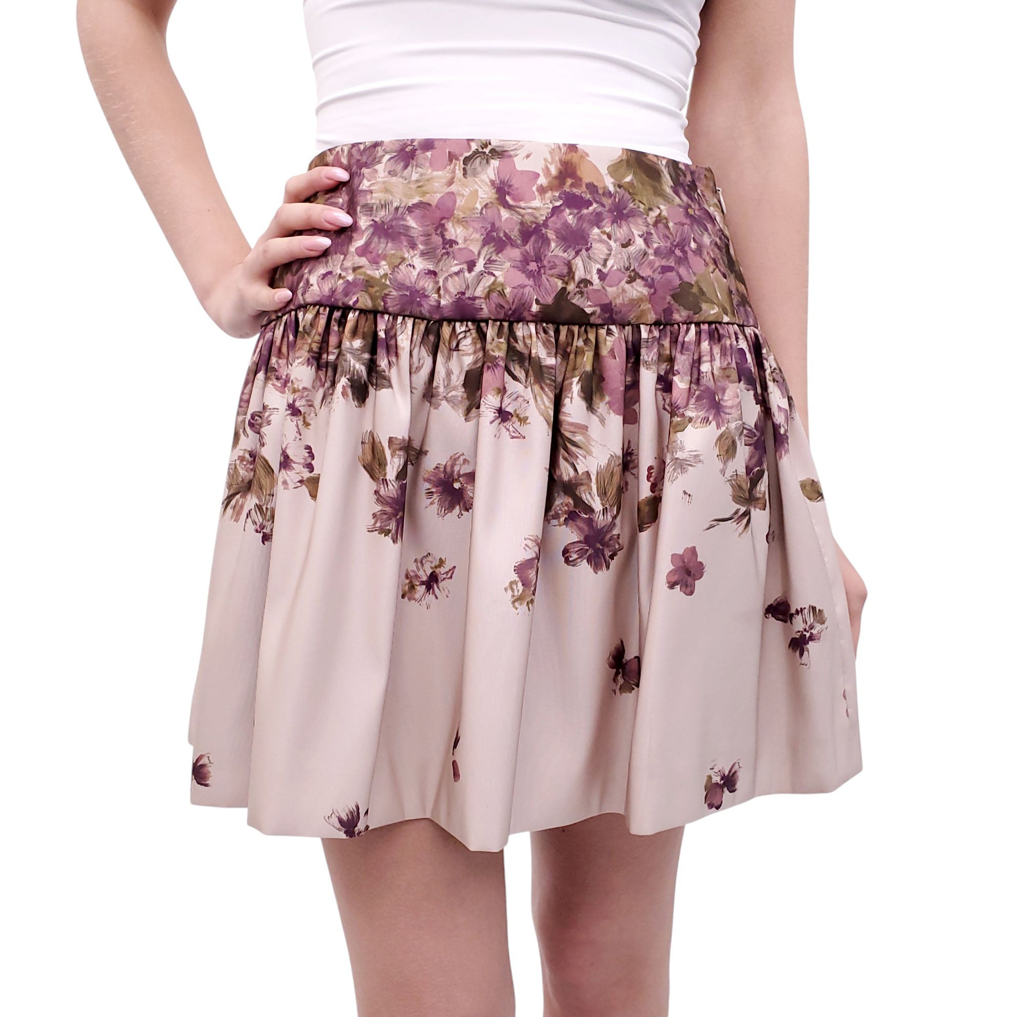 RED VALENTINO MAUVE FLORAL MINI SKIRT - SIZE 42