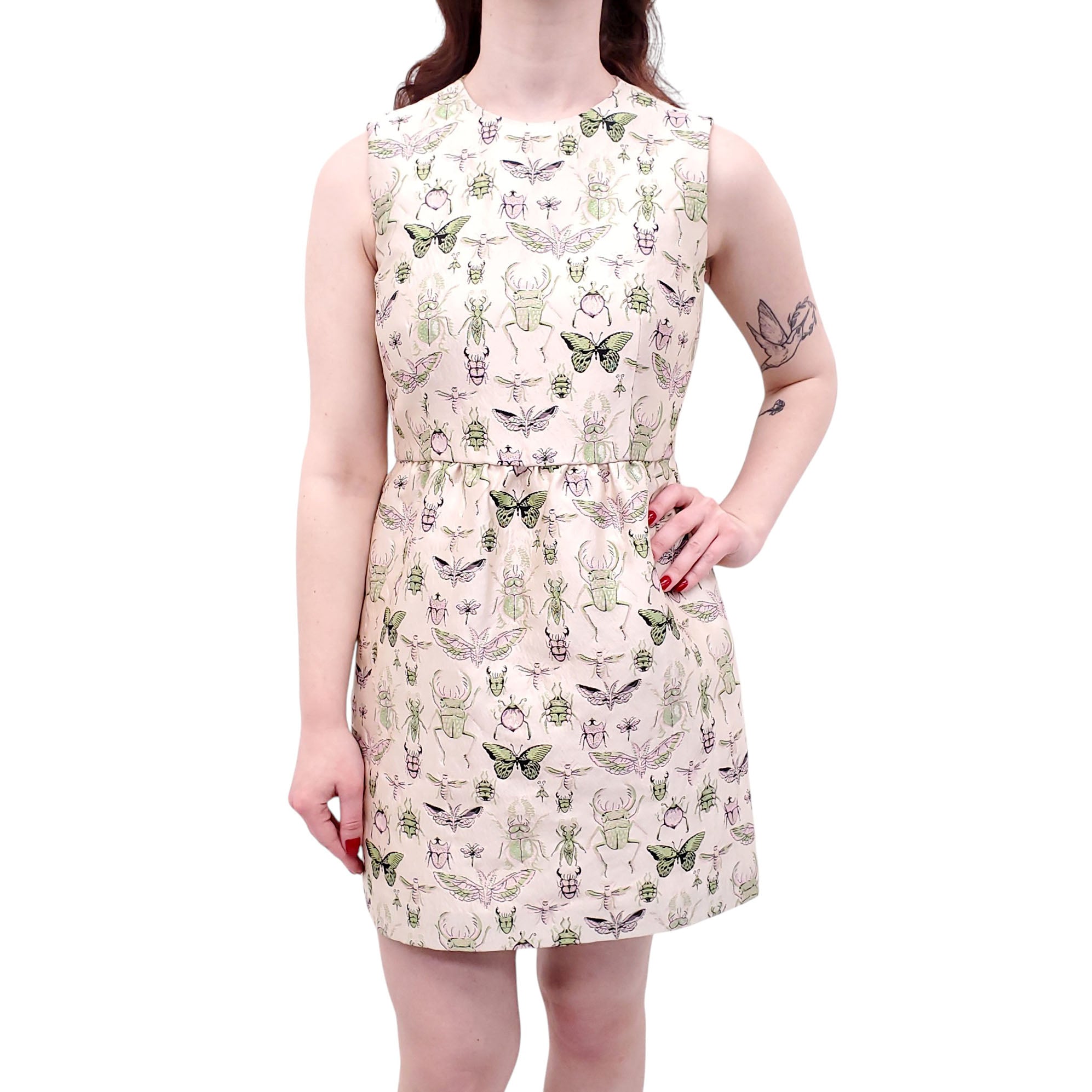 RED VALENTINO GREEN INSECT PRINT DRESS