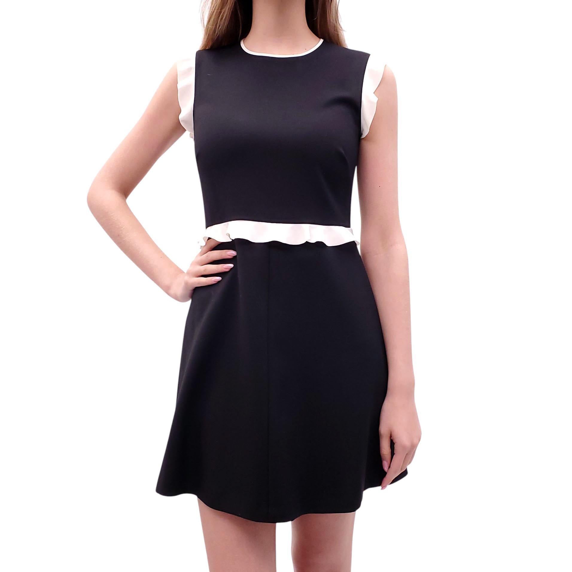 RED VALENTINO BLACK DRESS WITH WHITE RUFFLE DETAIL - SIZE 40  Rewind  Couture