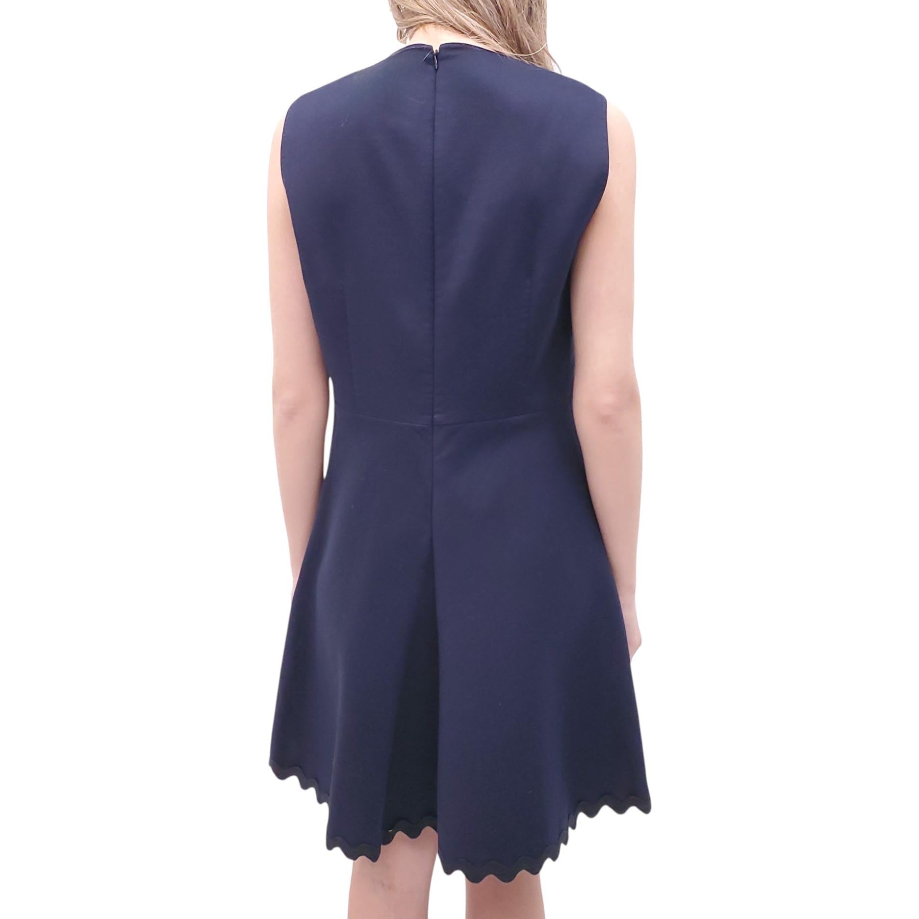 RED VALENTINO NAVY DRESS WITH BLACK SCALLOP HEM DETAIL
