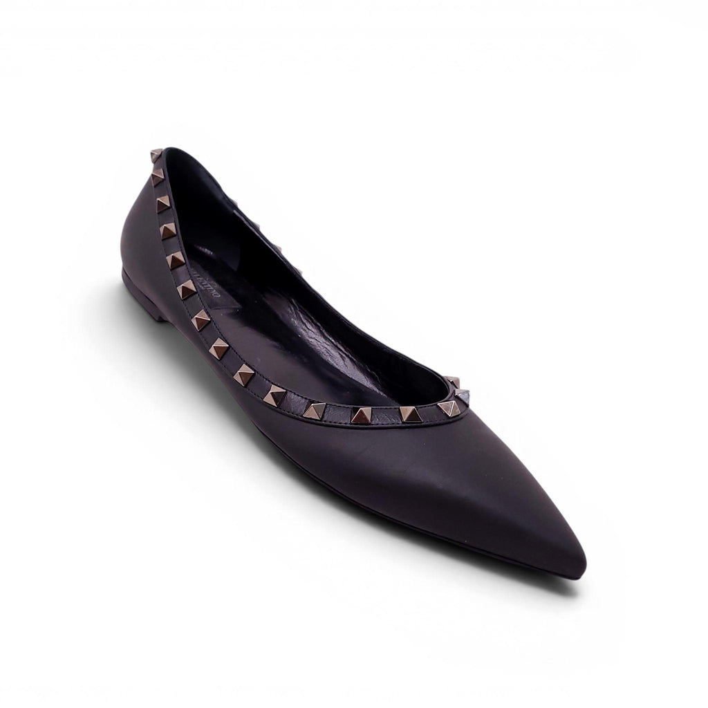 VALENTINO BLACK ROCKSTUD FLATS - SIZE 40.5