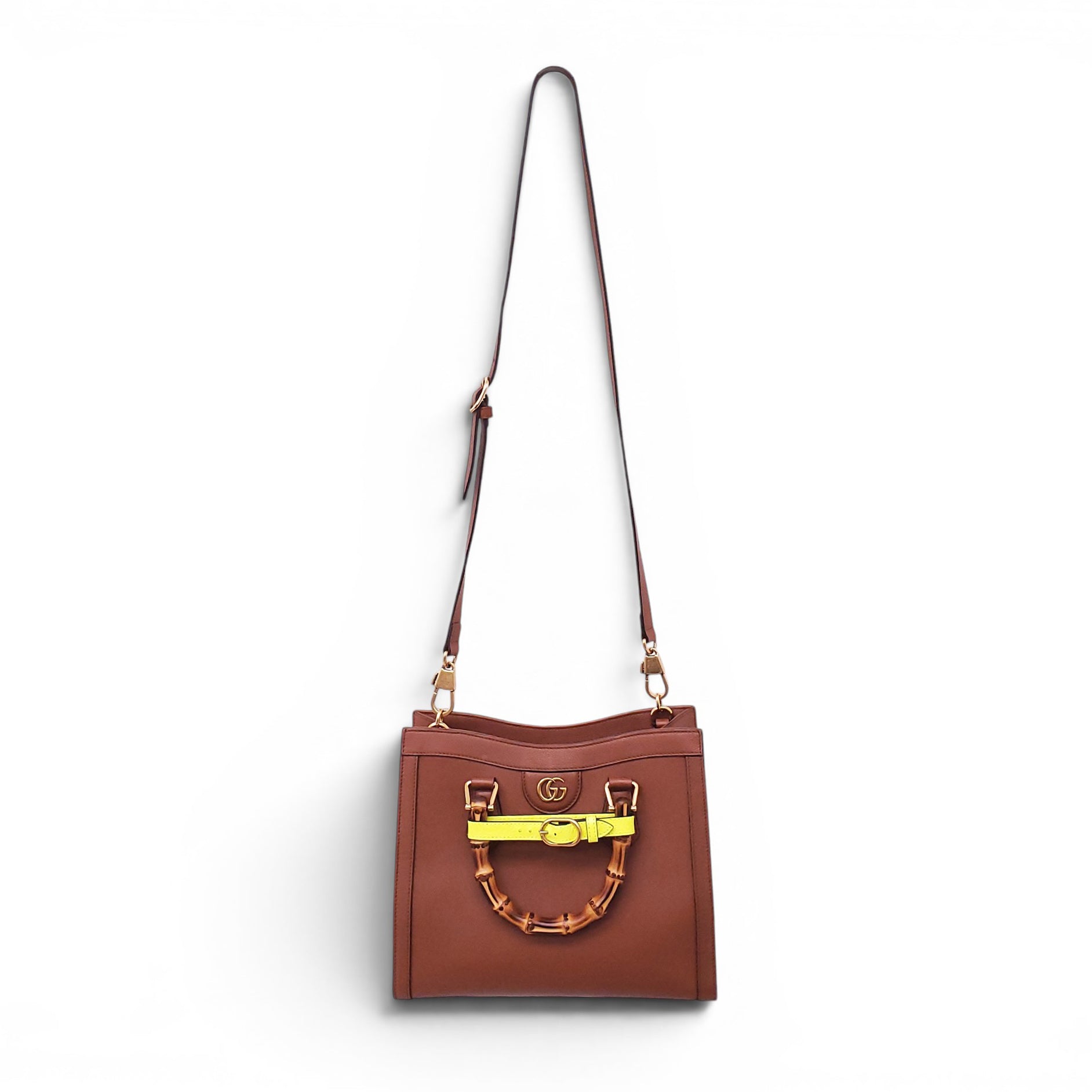 GUCCI BROWN MEDIUM DIANA TOTE BAG WITH BAMBOO TOP HANDLE