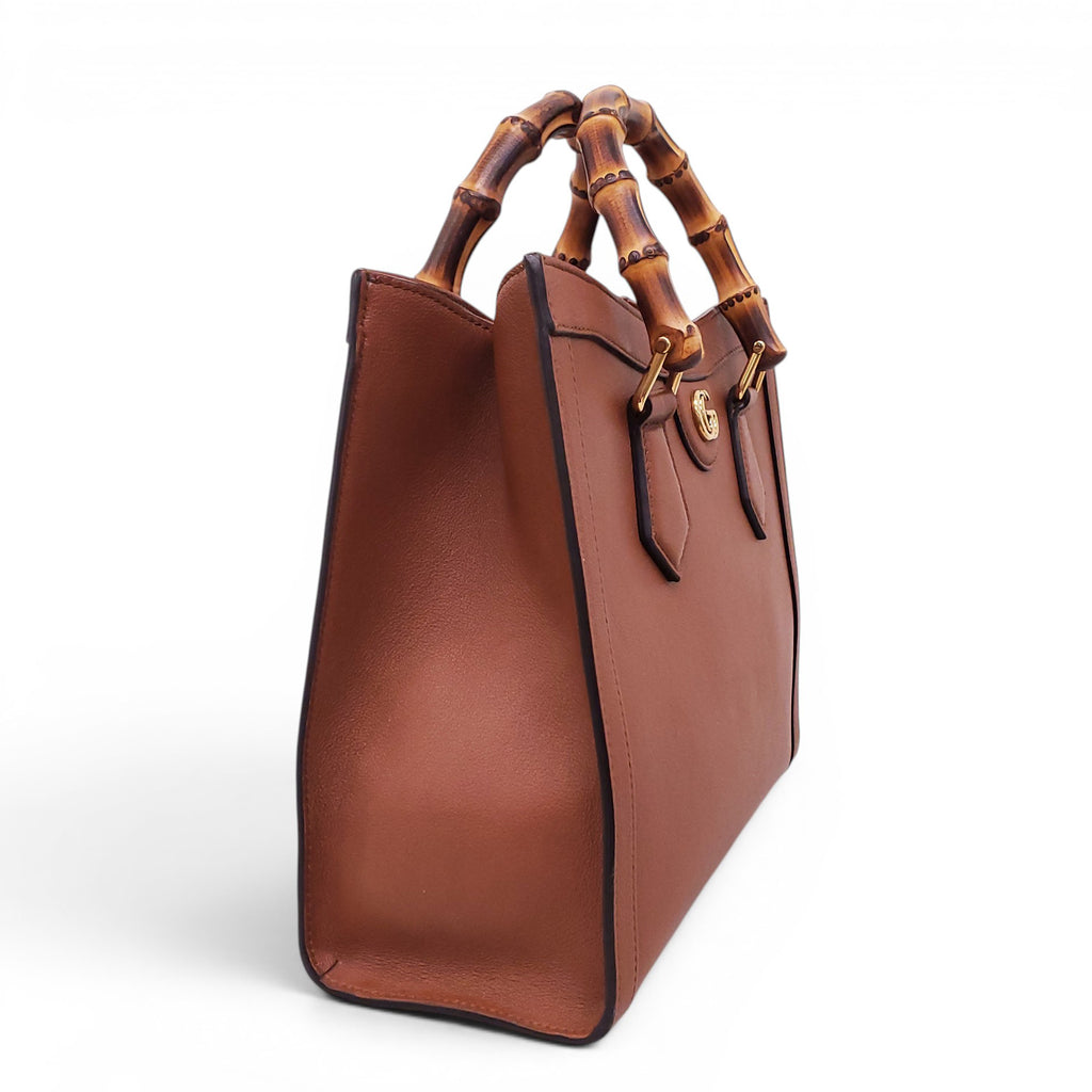 GUCCI BROWN MEDIUM DIANA TOTE BAG WITH BAMBOO TOP HANDLE