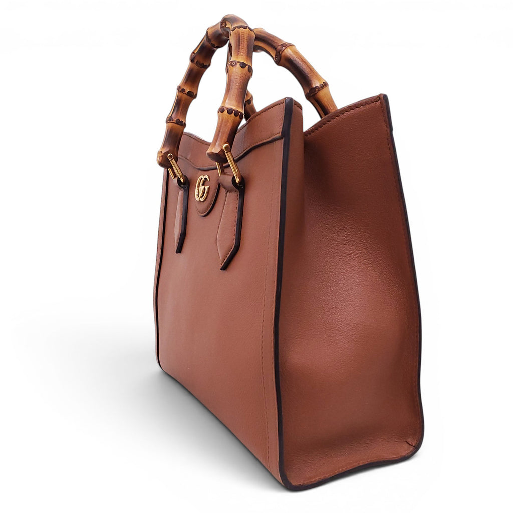 GUCCI BROWN MEDIUM DIANA TOTE BAG WITH BAMBOO TOP HANDLE