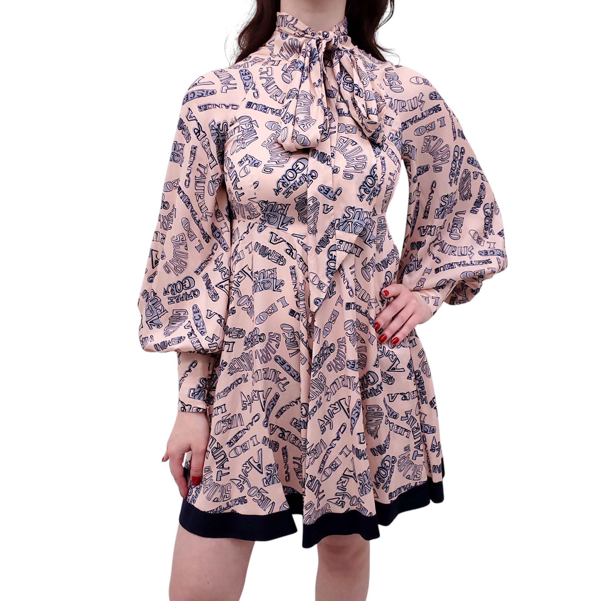 ZIMMERMANN ROSE QUARTZ ZODIAC WORD PRINT 'DAY' MINI DRESS - SIZE 0 (US 4)