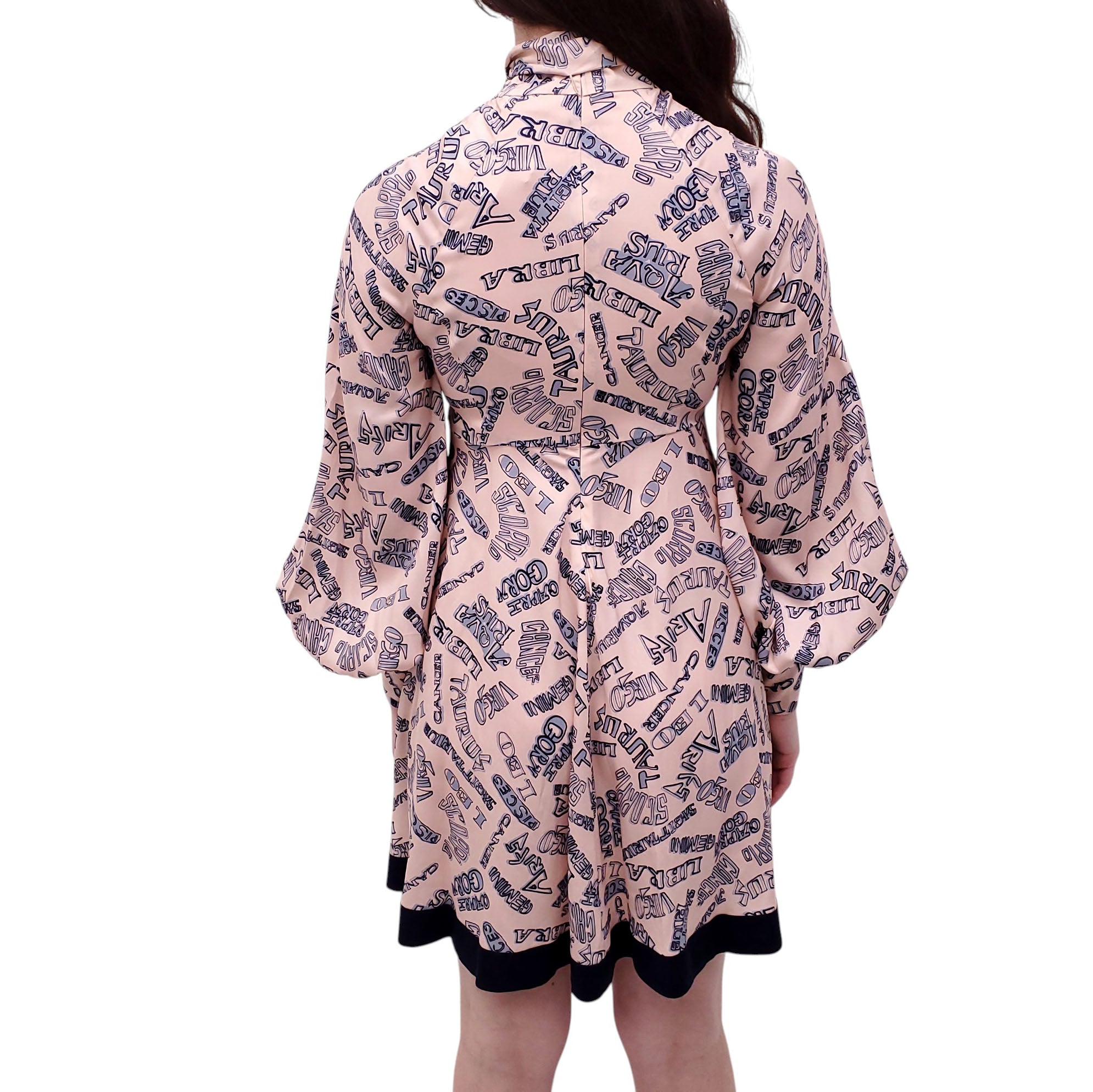 ZIMMERMANN ROSE QUARTZ ZODIAC WORD PRINT 'DAY' MINI DRESS - SIZE 0 (US 4)