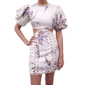 ZIMMERMANN LILAC FLORAL 'JUDE' CUTOUT MINI DRESS - SIZE 0 (US 4)