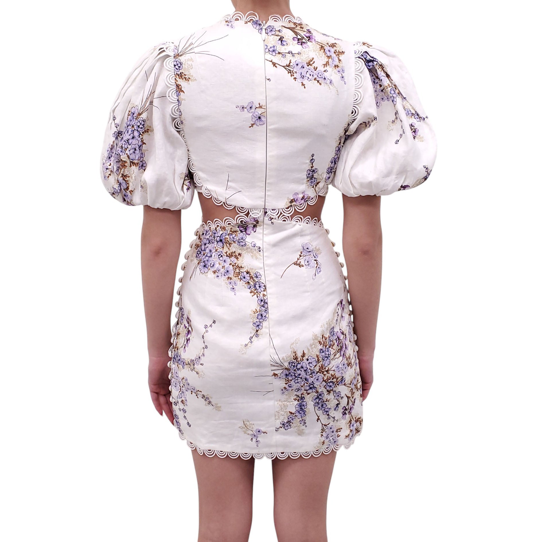 ZIMMERMANN LILAC FLORAL 'JUDE' CUTOUT MINI DRESS - SIZE 0 (US 4)