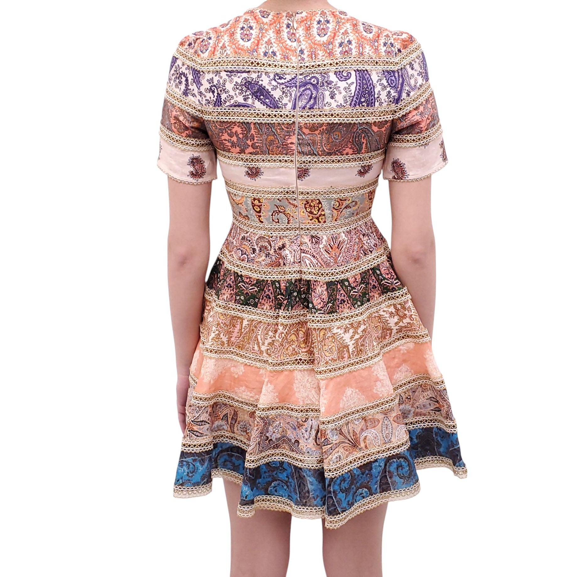 ZIMMERMANN 'DEVI SPLICED' PANELLED MINI DRESS - SIZE 0P (US 2)