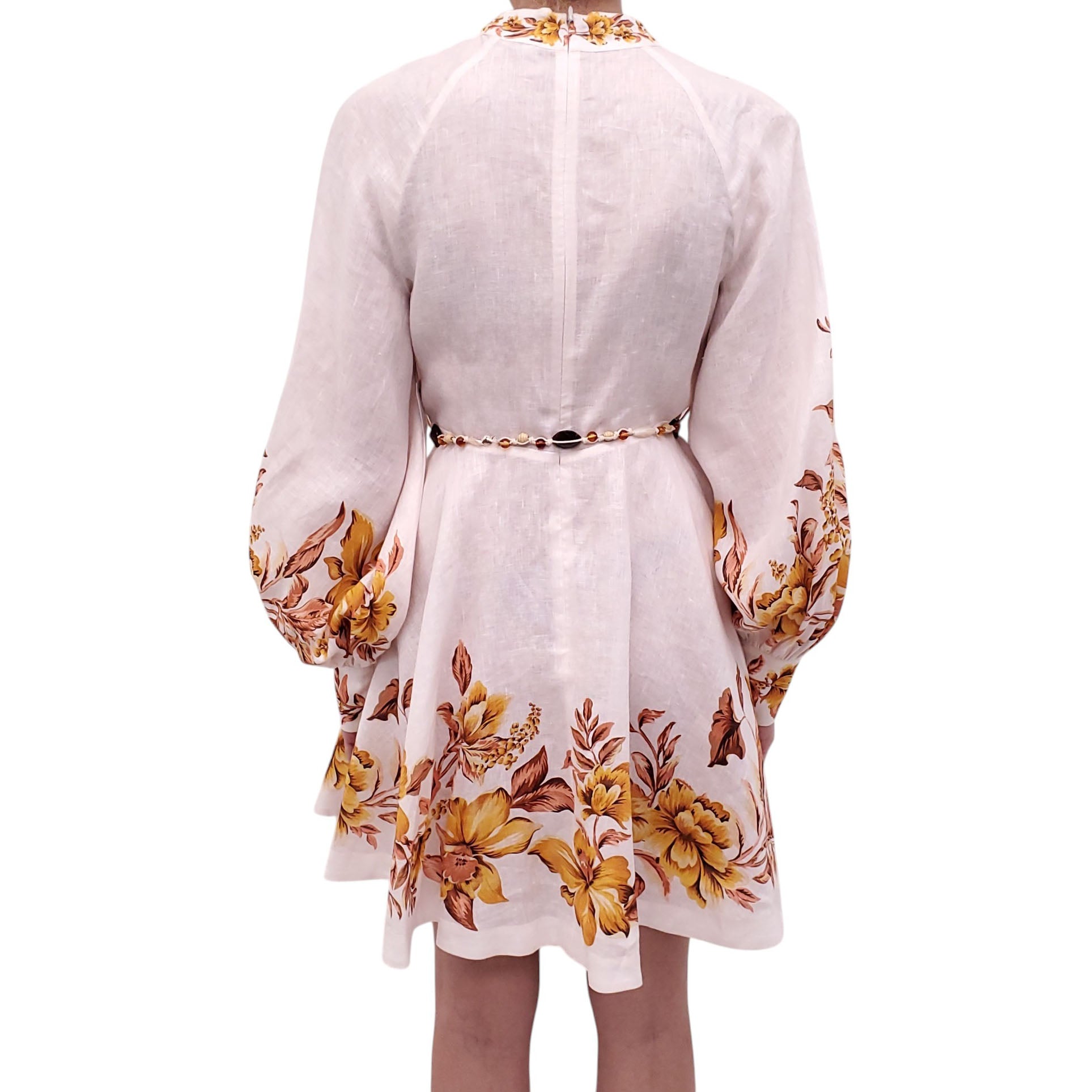 ZIMMERMANN GOLDEN FLORAL 'VACAY' BUTTON-UP MINI DRESS WITH BEADED TIE –  Rewind Couture