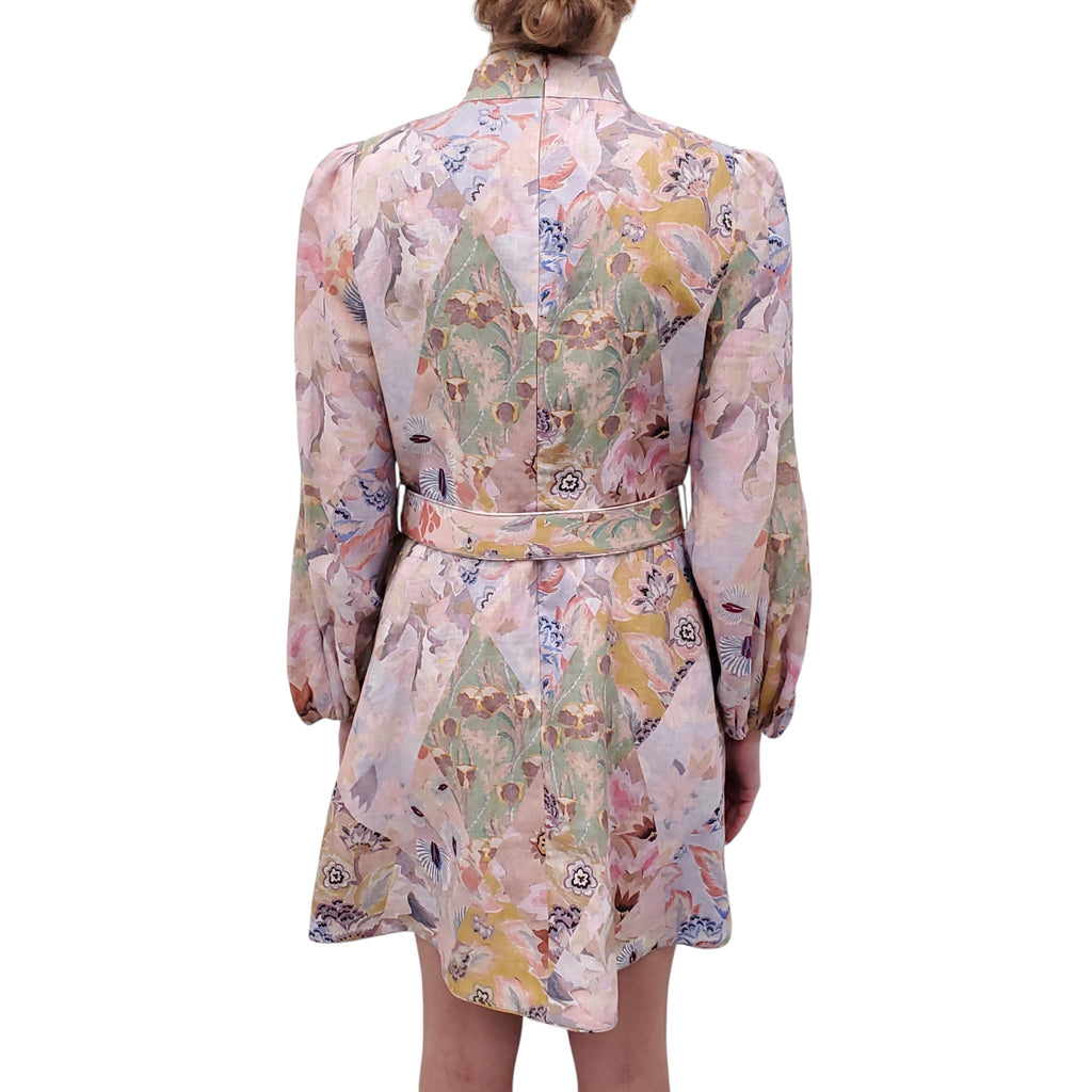 ZIMMERMANN PASTEL FLORAL PATTERNED DRESS WITH BELT - SIZE 3 (US 10)