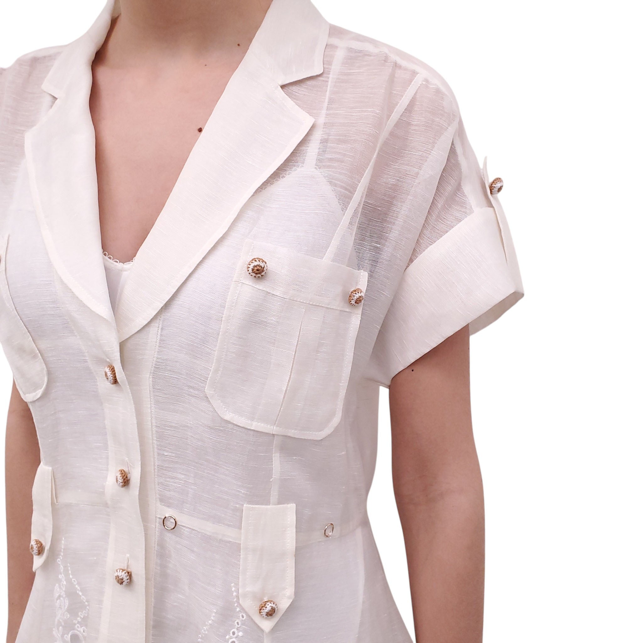 ZIMMERMANN CREAM SHEER DRESS WITH WHITE EMBROIDERED DETAILS - SIZE 3 (US 10)
