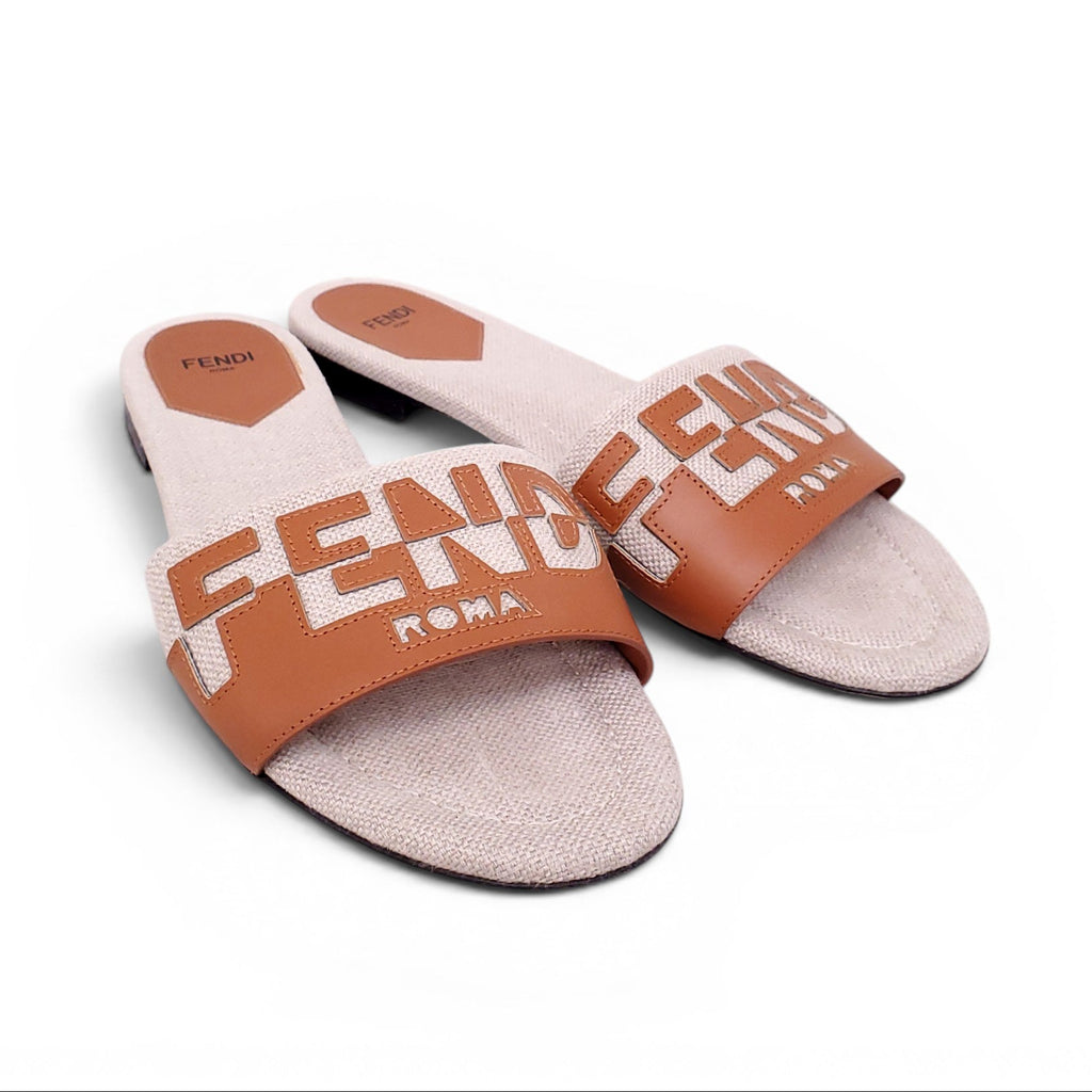 FENDI CANVAS LOGO SLIDES - SIZE 39