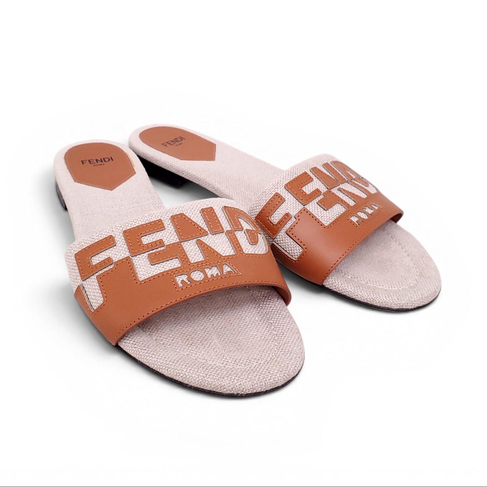 FENDI CANVAS LOGO SLIDES - SIZE 39