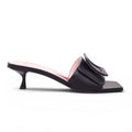 ROGER VIVIER BLACK LEATHER BUCKLE MULES - SIZE 38.5