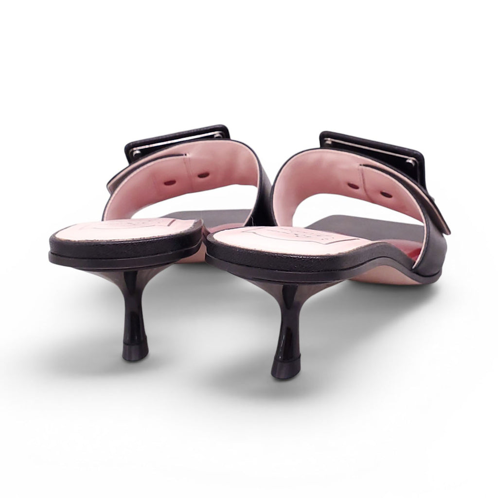 ROGER VIVIER BLACK LEATHER BUCKLE MULES - SIZE 38.5