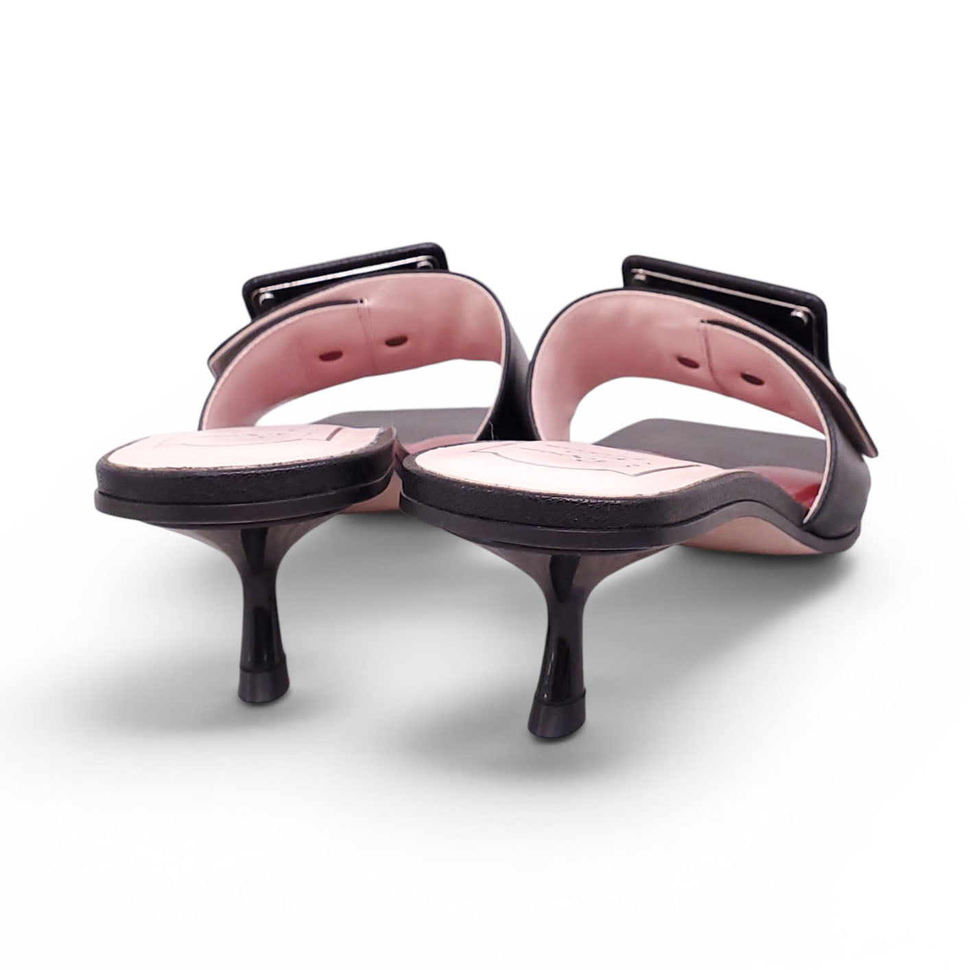 ROGER VIVIER BLACK LEATHER BUCKLE MULES - SIZE 38.5