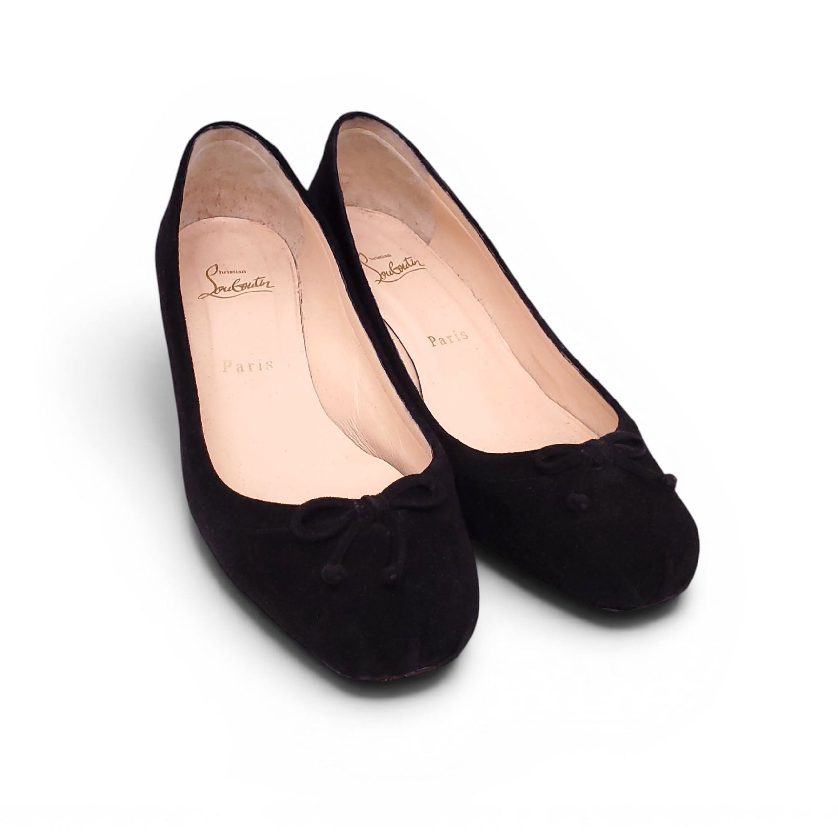 CHRISTIAN LOUBOUTIN BLACK SUEDE BALLET KITTEN HEELS - SIZE 39