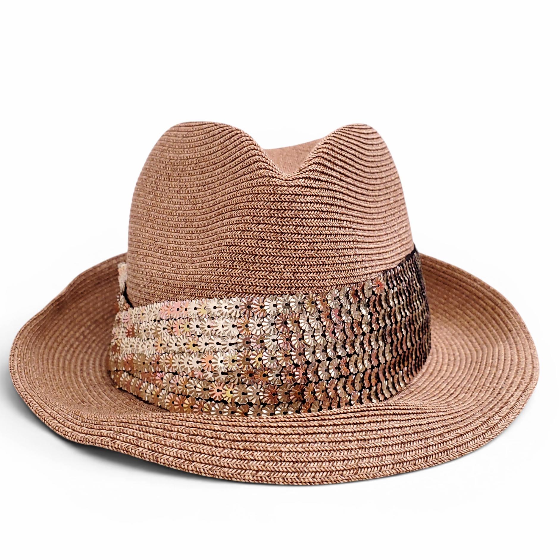 EUGENIA KIM RAFFIA HAT WITH BEADED FLOWER CHARM WRAP