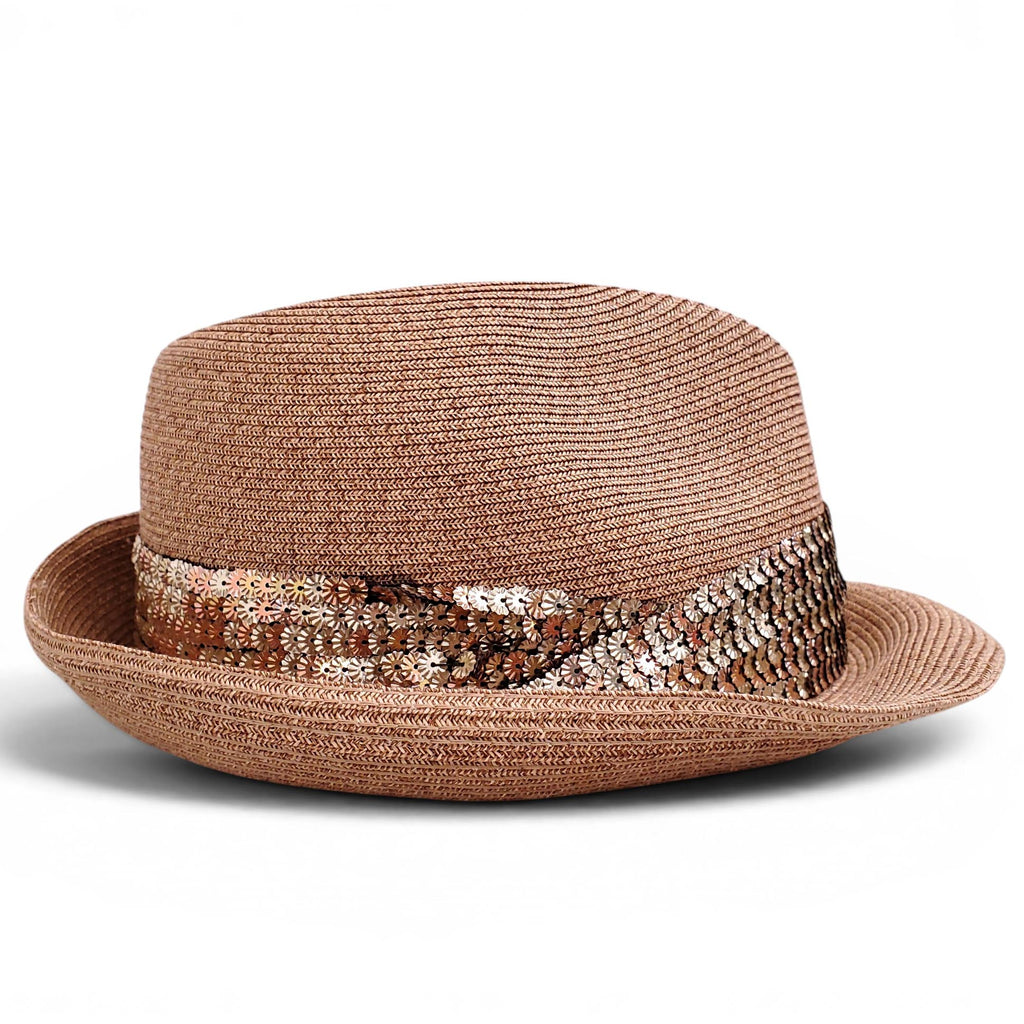 EUGENIA KIM RAFFIA HAT WITH BEADED FLOWER CHARM WRAP