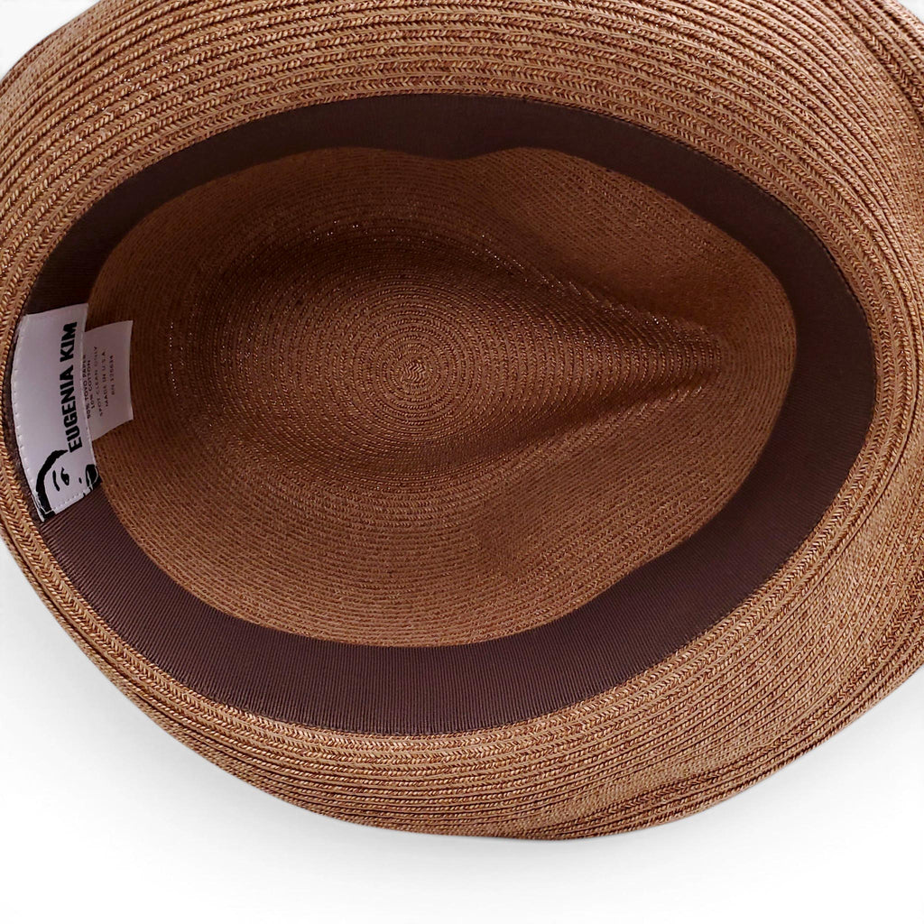 EUGENIA KIM RAFFIA HAT WITH BEADED FLOWER CHARM WRAP