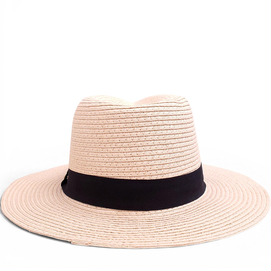 MELISSA ODABASH CREAM AND BLACK RAFFIA HAT