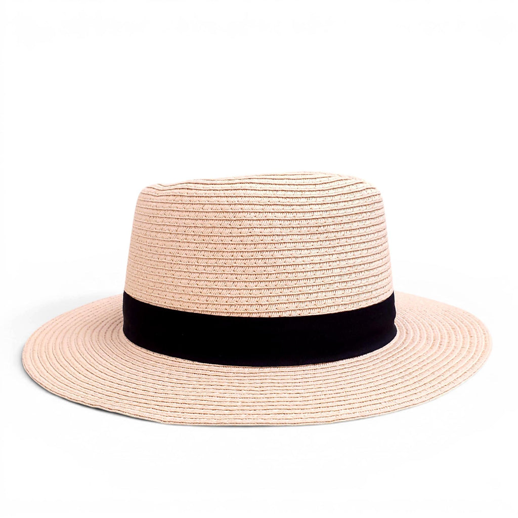 MELISSA ODABASH CREAM AND BLACK RAFFIA HAT