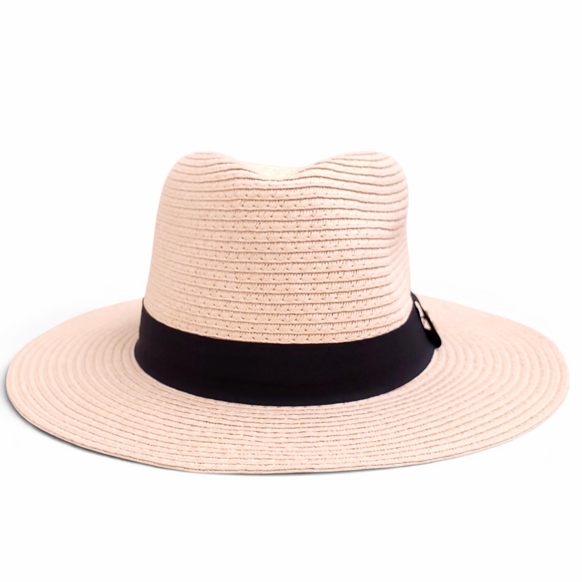 MELISSA ODABASH CREAM AND BLACK RAFFIA HAT
