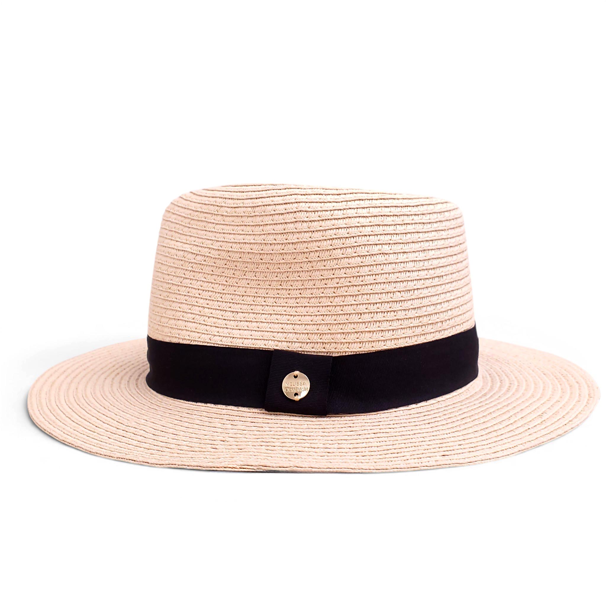 MELISSA ODABASH CREAM AND BLACK RAFFIA HAT