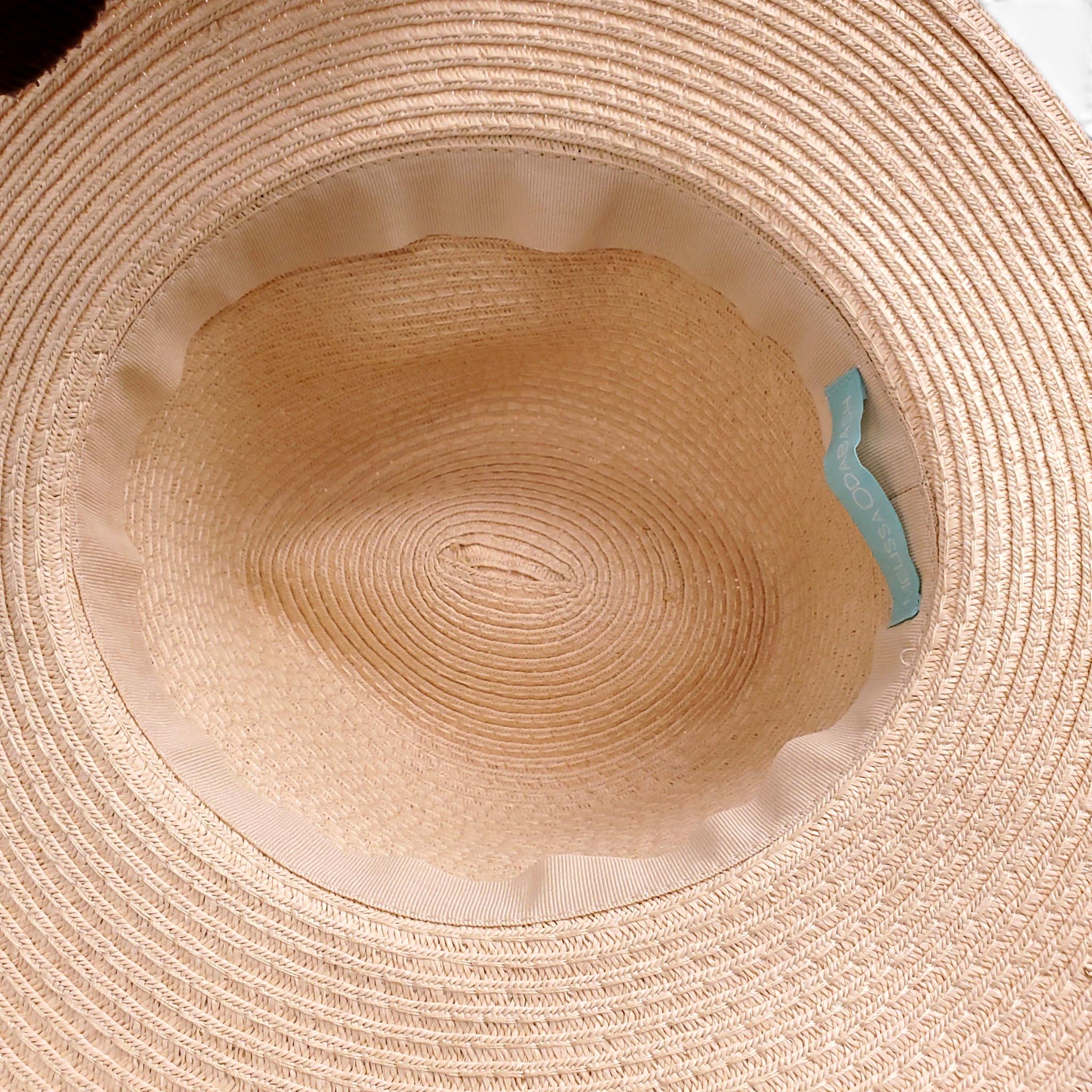 MELISSA ODABASH CREAM AND BLACK RAFFIA HAT