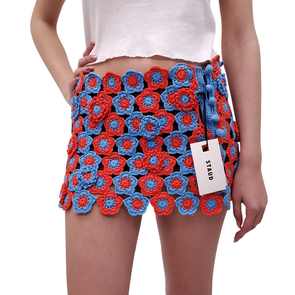 STAUD BLUE AND ORANGE CROCHET SKIRT - SIZE M/L