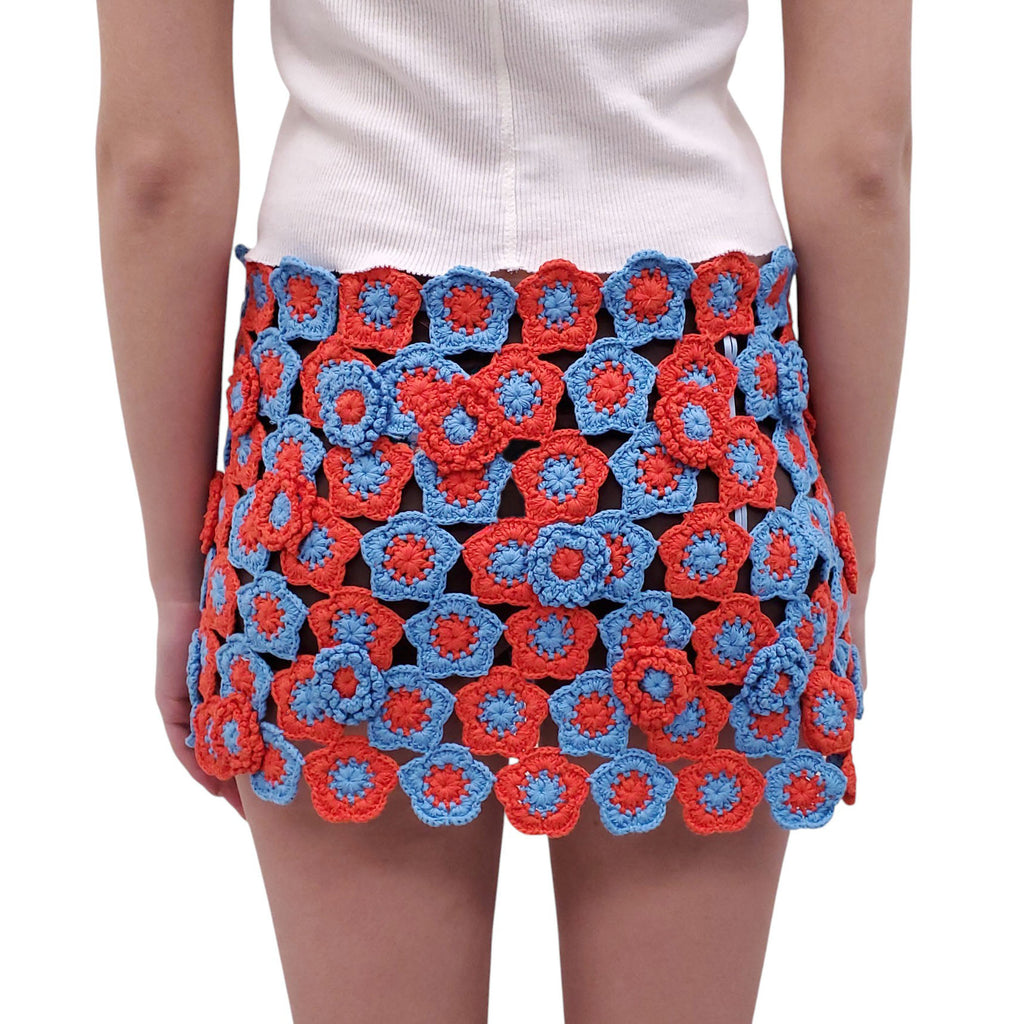 STAUD BLUE AND ORANGE CROCHET SKIRT - SIZE M/L