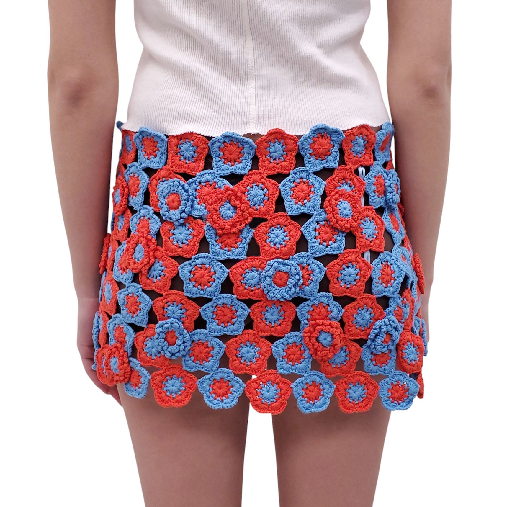 STAUD BLUE AND ORANGE CROCHET SKIRT - SIZE M/L