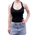 FRANKIES BIKINIS BLACK KNIT HALTER TOP - SIZE L