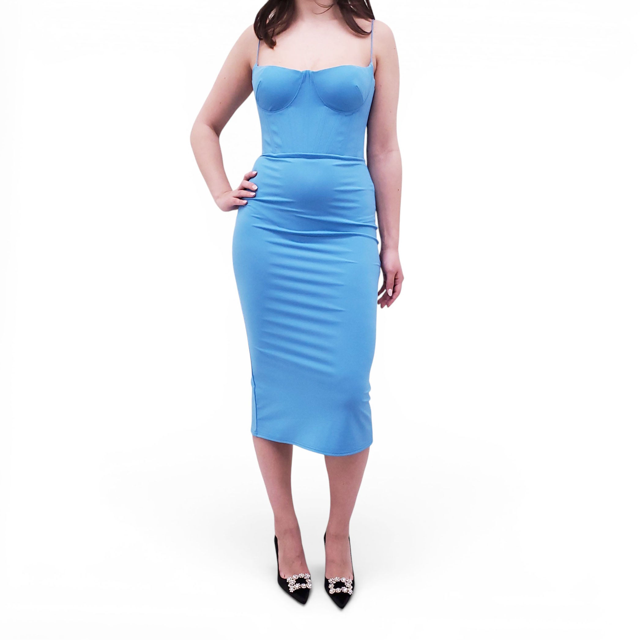 ALEX PERRY BLUE BUSTIER DRESS