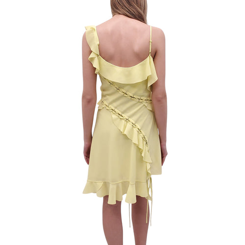 ACNE STUDIOS YELLOW RUFFLE DRESS WITH LACE UP DETAIL - SIZE 38
