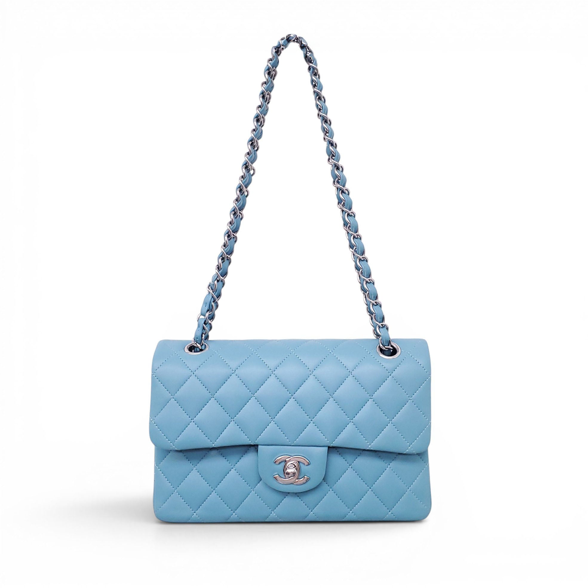 CHANEL TURQUOISE LAMBSKIN CLASSIC DOUBLE FLAP BAG