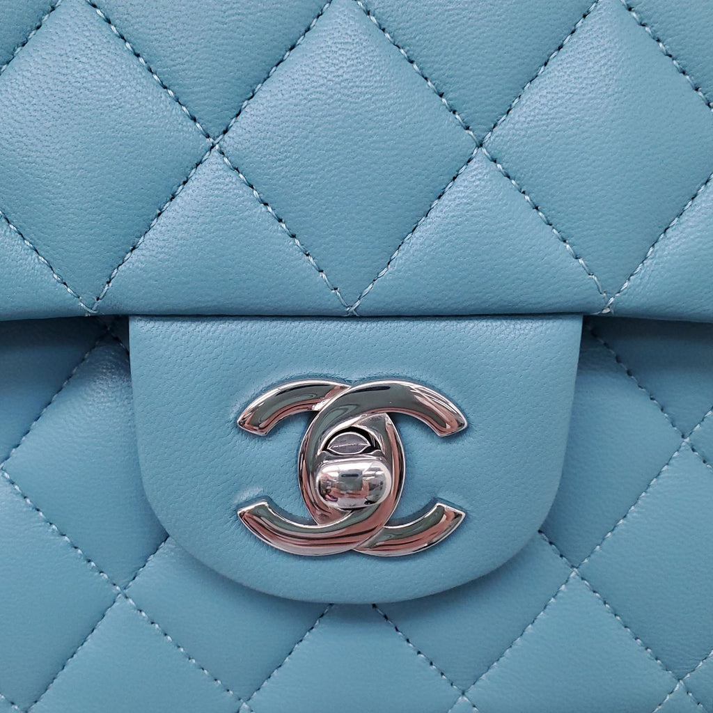 CHANEL TURQUOISE LAMBSKIN CLASSIC DOUBLE FLAP BAG