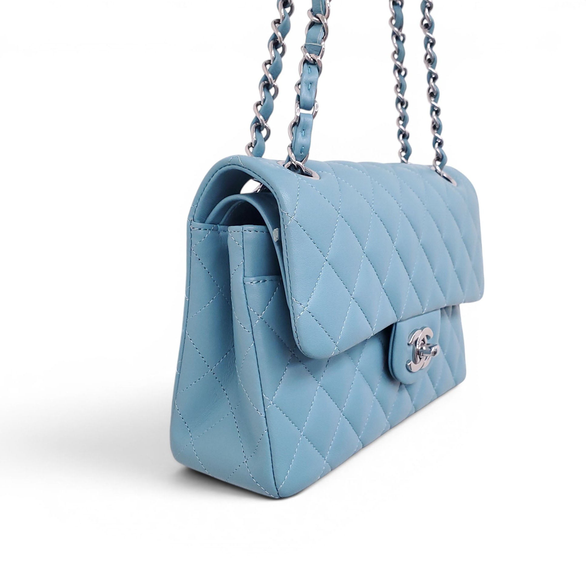 CHANEL TURQUOISE LAMBSKIN CLASSIC DOUBLE FLAP BAG