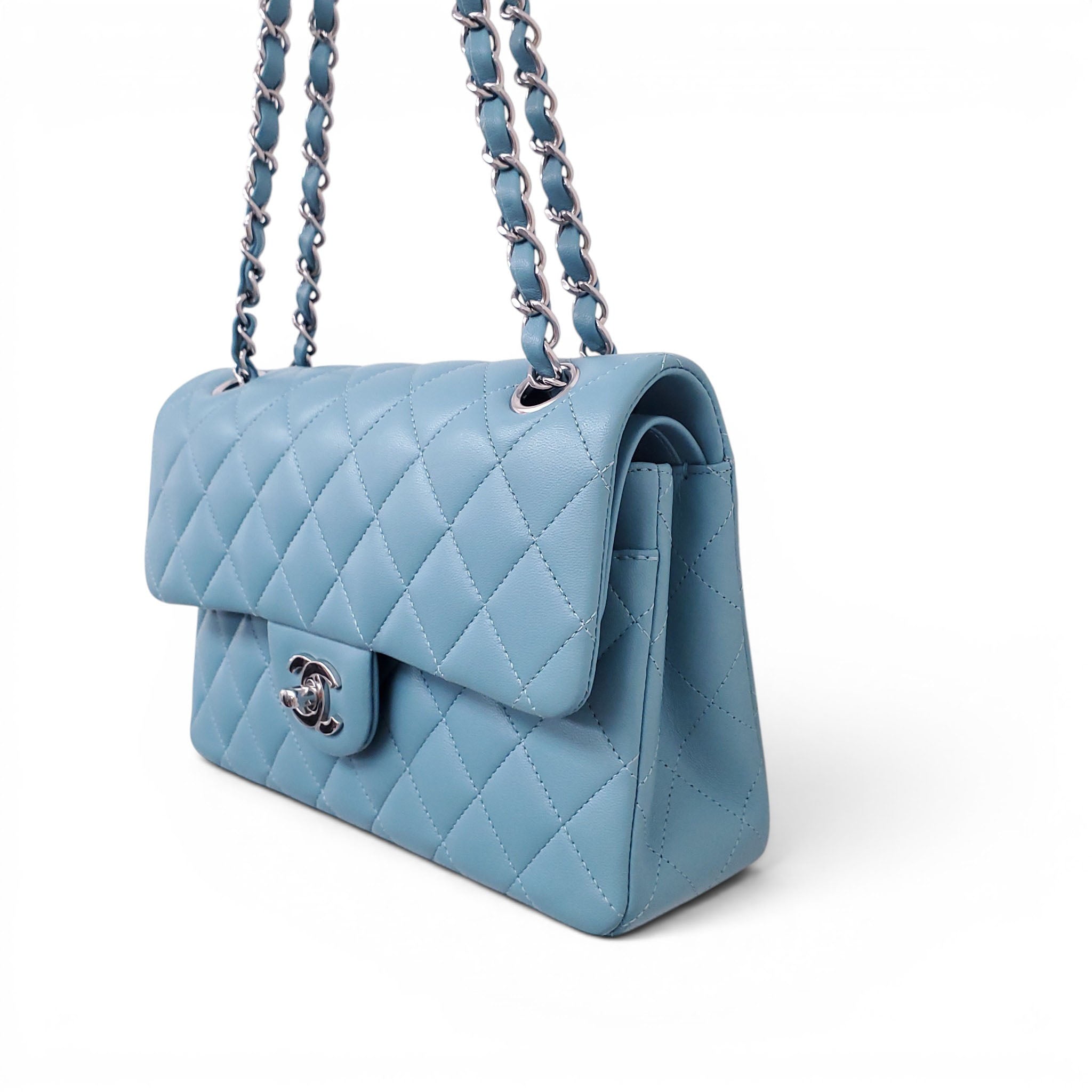 CHANEL TURQUOISE LAMBSKIN CLASSIC DOUBLE FLAP BAG