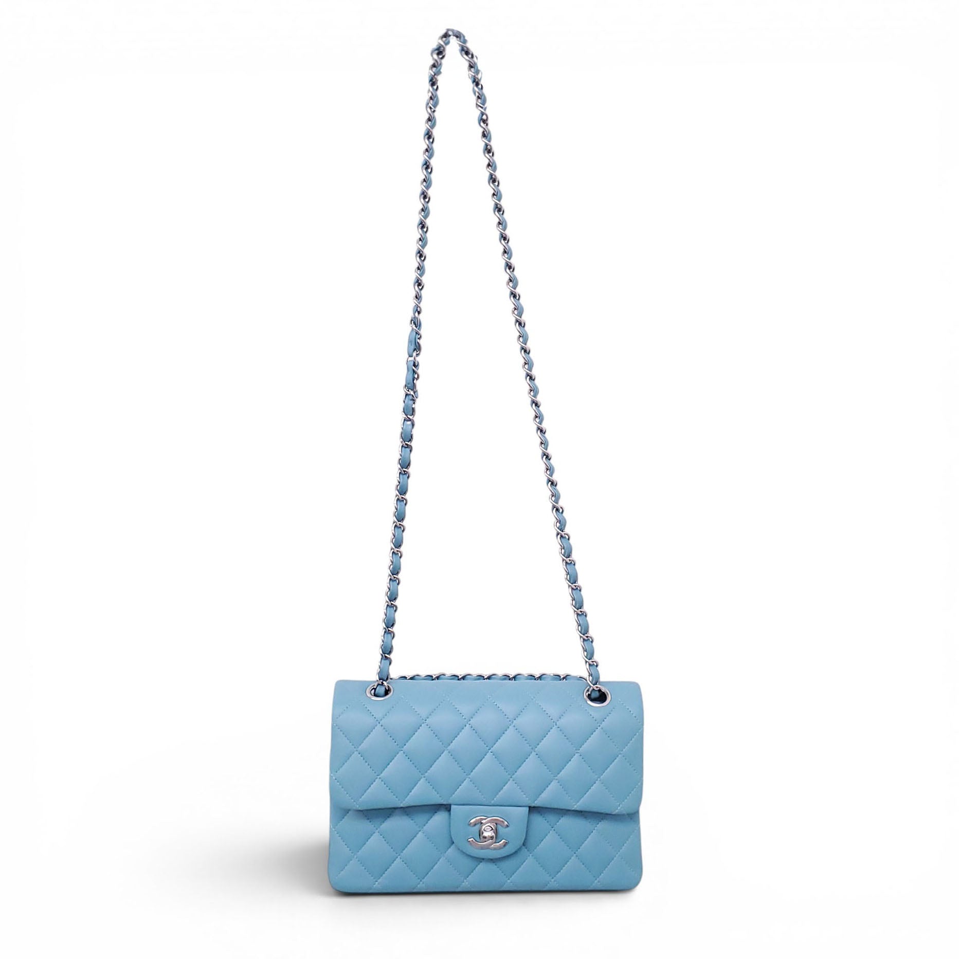 CHANEL TURQUOISE LAMBSKIN CLASSIC DOUBLE FLAP BAG