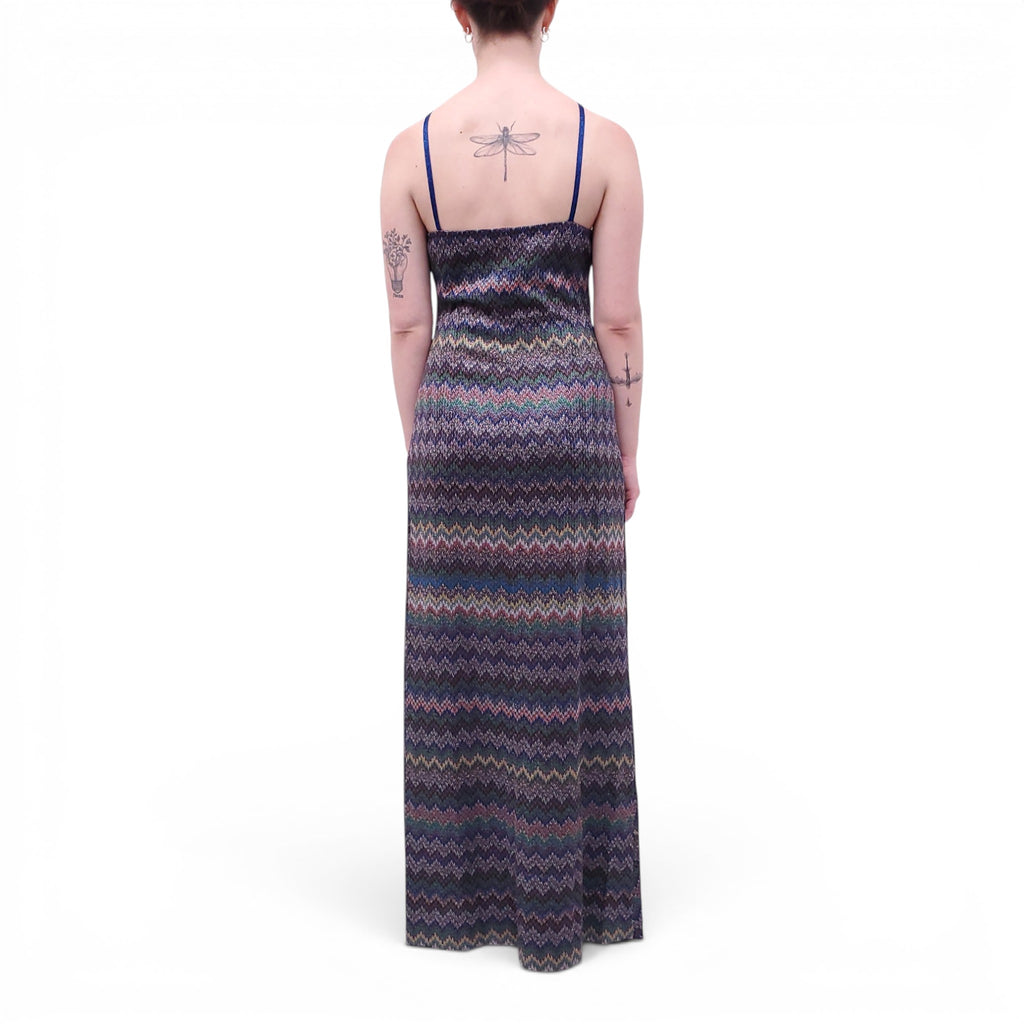 MISSONI PURPLE ZIGZAG HALTER MAXI DRESS - SIZE 42