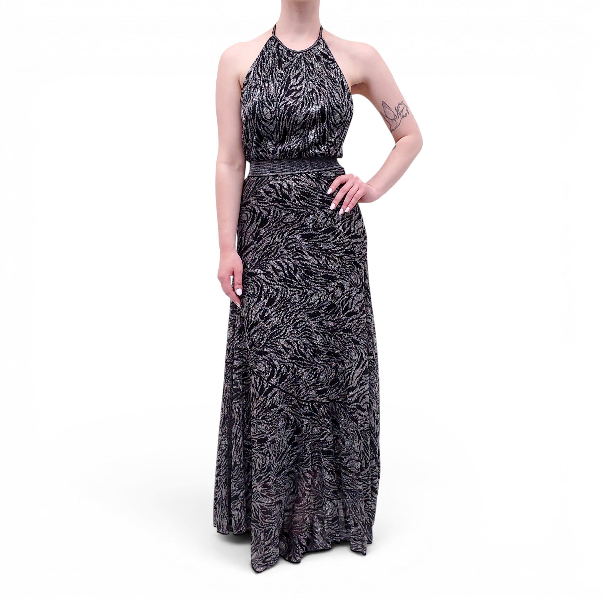 MISSONI BLACK AND SILVER METALLIC PATTERNED DRESS