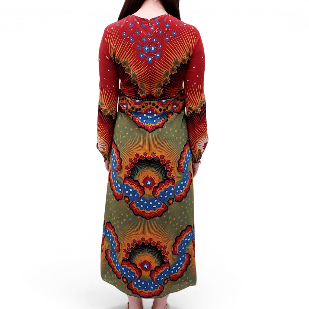 VALENTINO ENCHANTED WONDERLAND AND VOLCANO PATTERNED DRESS - SIZE 42