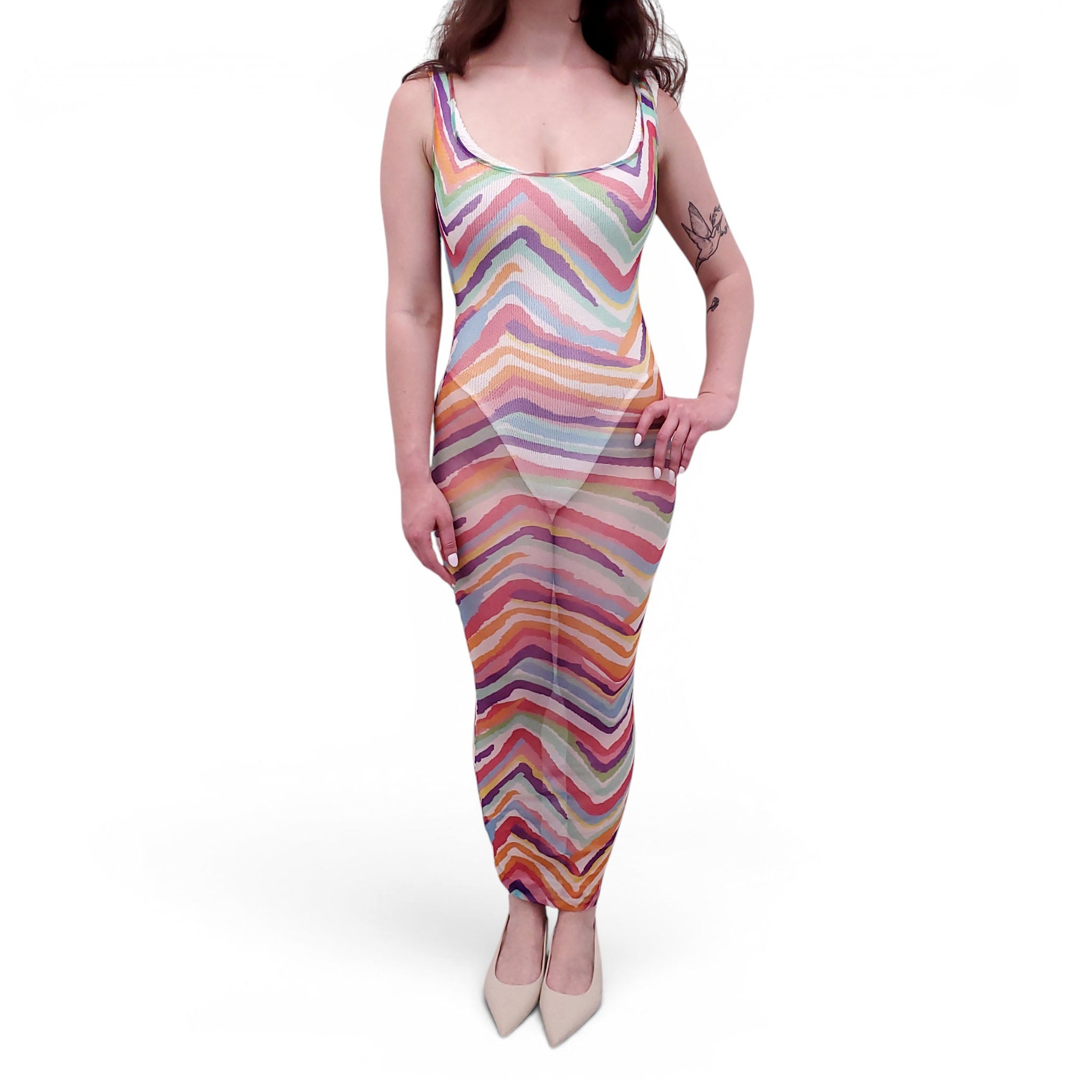 missoni mesh dress MISSONI MULTICOLOURED MESH LONG COVER-UP DRESS - SIZE 38
