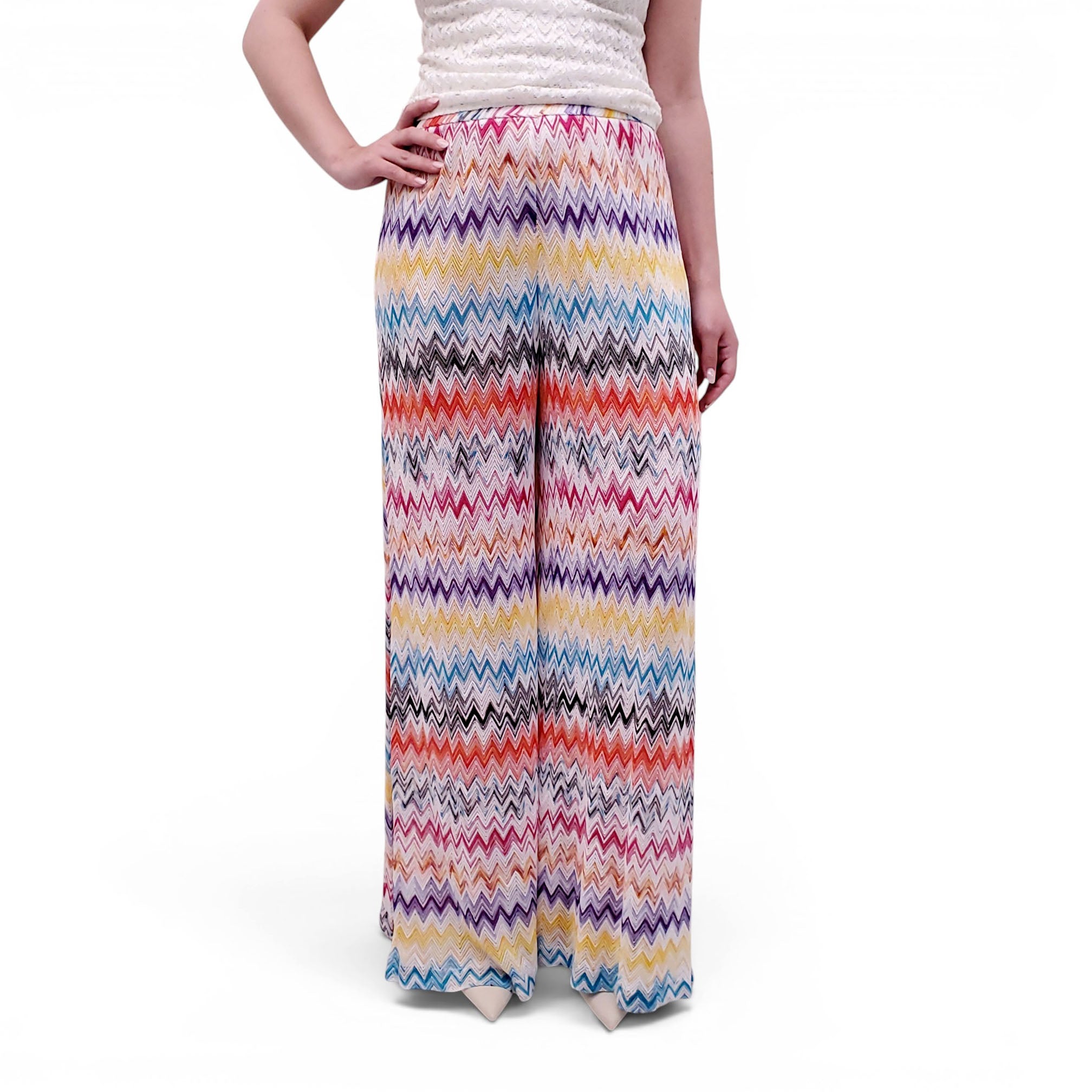 MISSONI MULTICOLOURED CHEVRON PATTERNED TROUSERS - SIZE 38